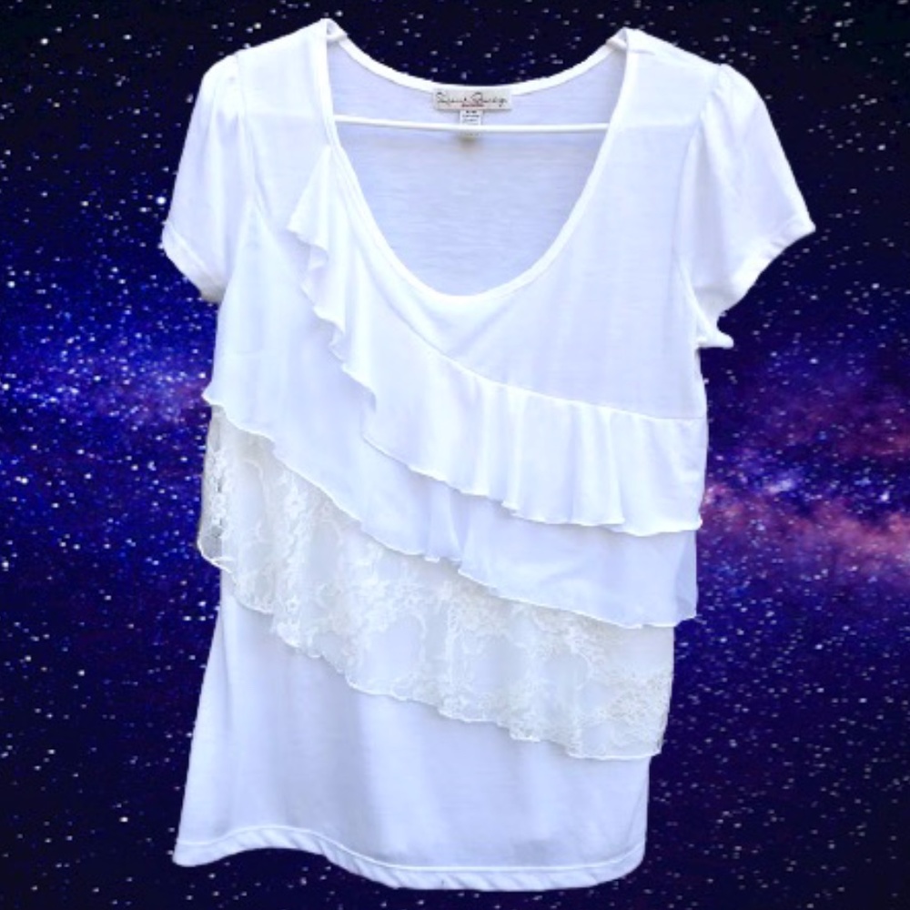 French Laundry Ruffled Sheer Tee Size MP